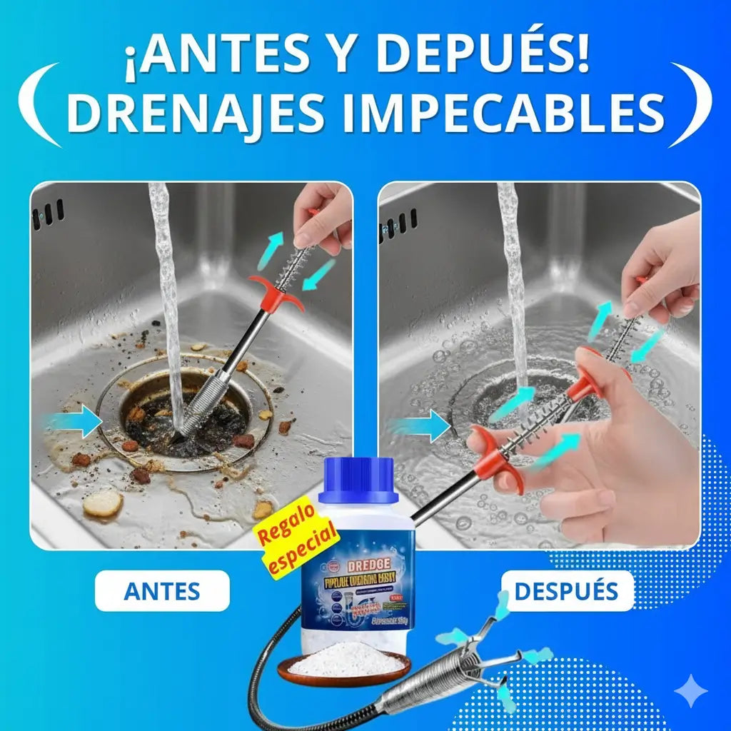 Combo destapa cañerías Varilla y polvo limpiador